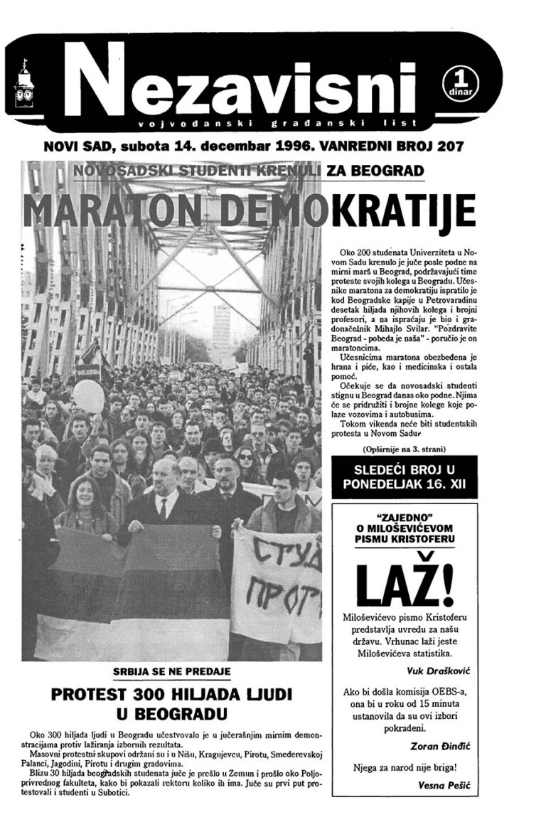 Nezavisni — broj 207, naslovna strana