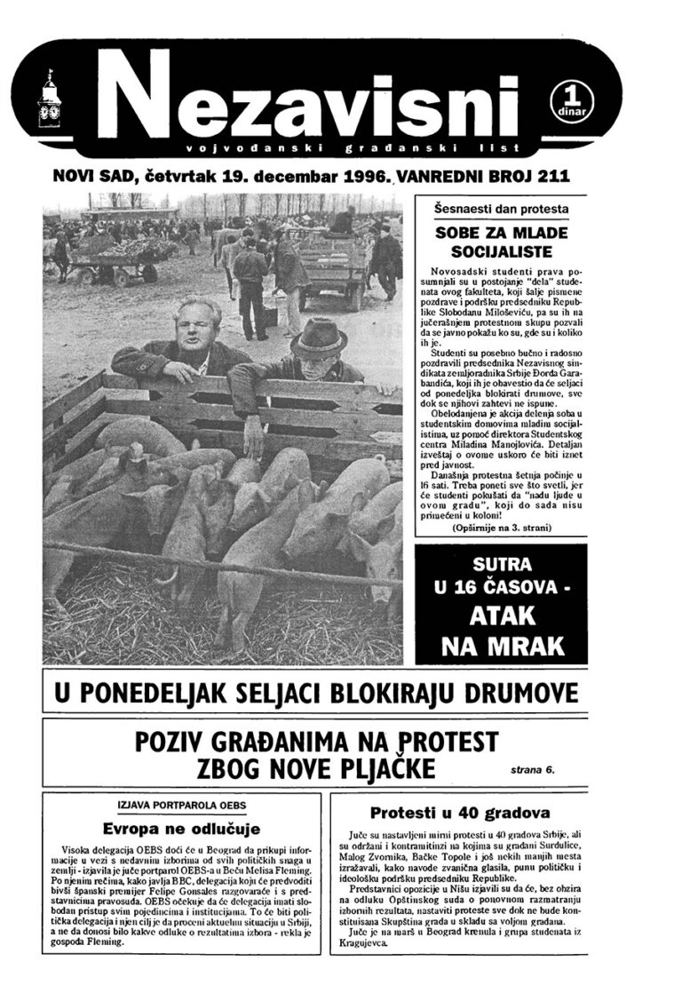 Nezavisni — broj 211, naslovna strana