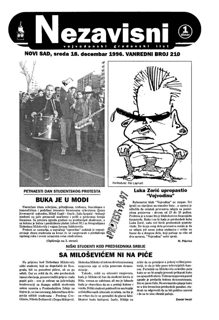 Nezavisni — broj 210, naslovna strana