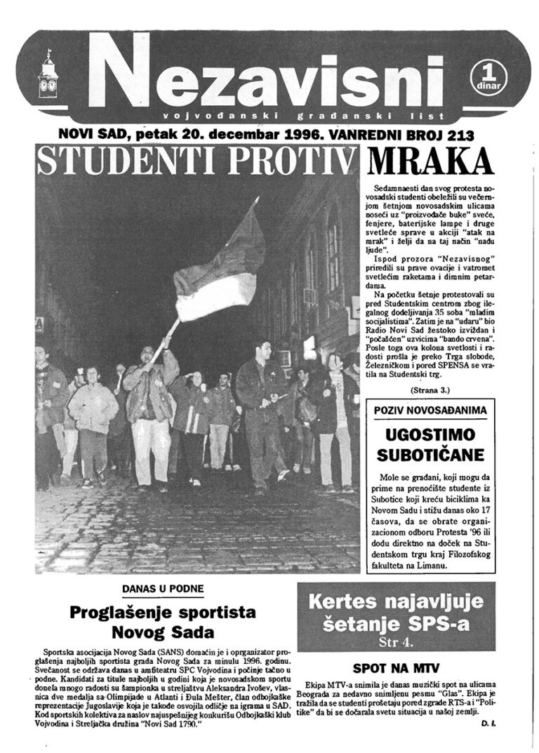 Nezavisni — broj 213, naslovna strana