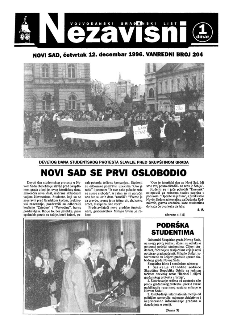 Nezavisni — broj 204, naslovna strana