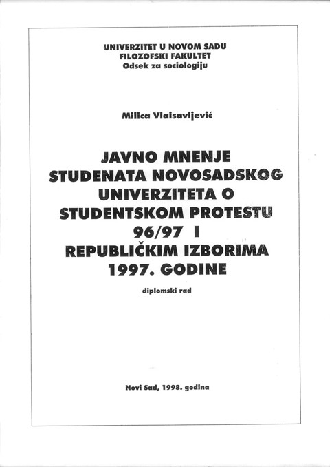 Naslovna strana diplomskog rada Milice Vlaisavljević